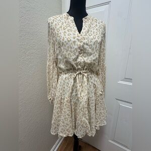 Together Cream and Beige Leopard-Print Long Sleeve Dress